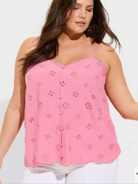 Torrid Eyelet Challis Swing Cami Tamk Top Chateau Rose Pink